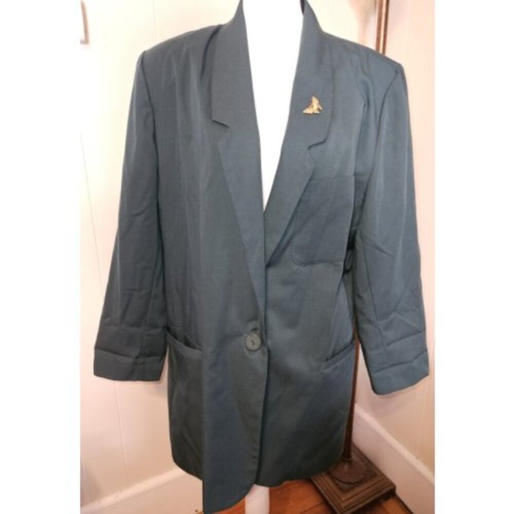 * Vintage BARRIE STEPHENS Green Blazer Jacket Ladies Size 14 Butterfly Brooch